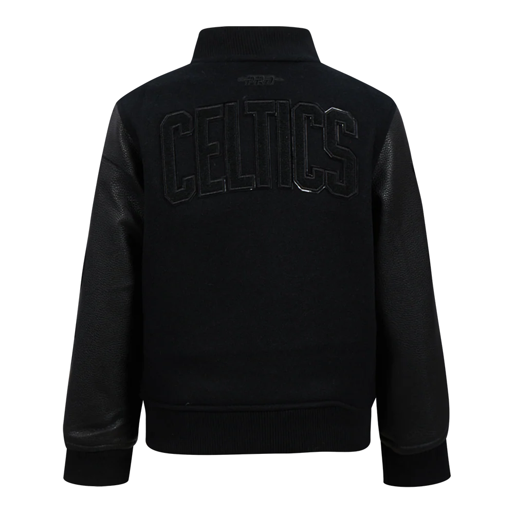 NBA BOSTON CELTICS TRIPLE BLACK LITTLE BOYS WOOL VARSITY JACKET (JET BLACK) - Image 3