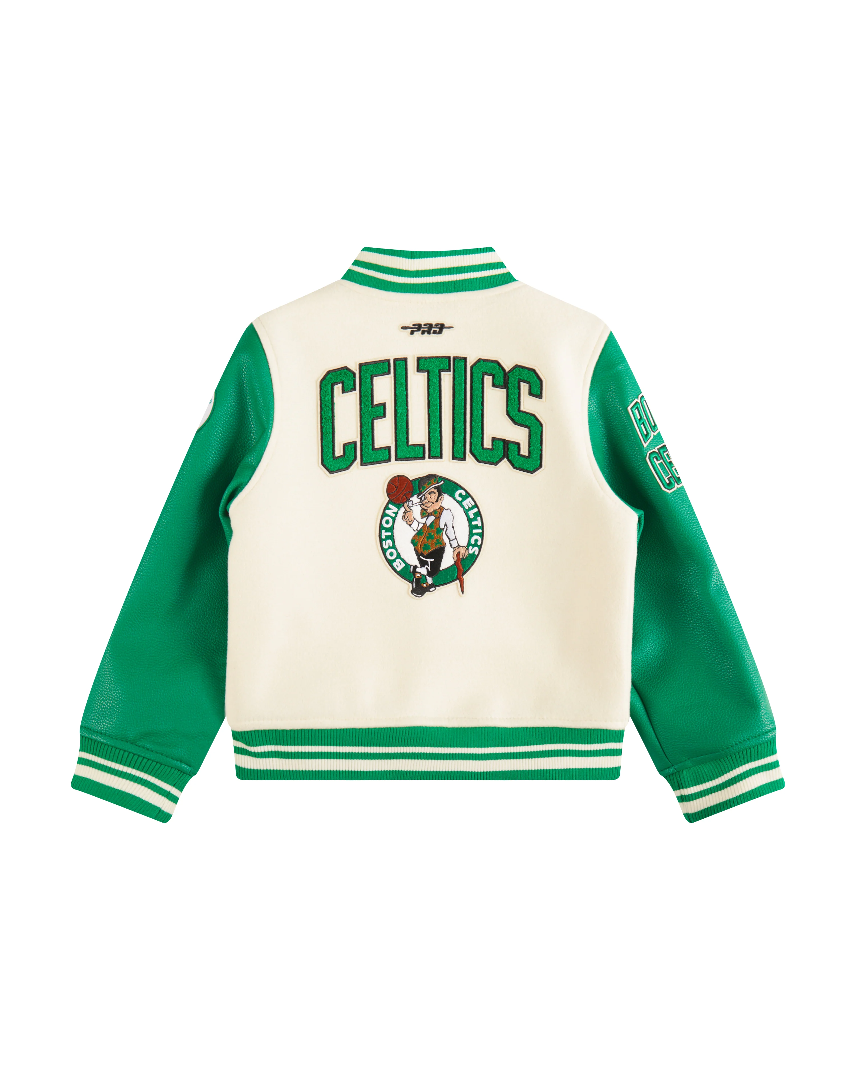 NBA BOSTON CELTICS RETRO CLASSIC LITTLE BOYS RIB WOOL VARSITY JACKET (EGGSHELL/ KELLY GREEN) - Image 4