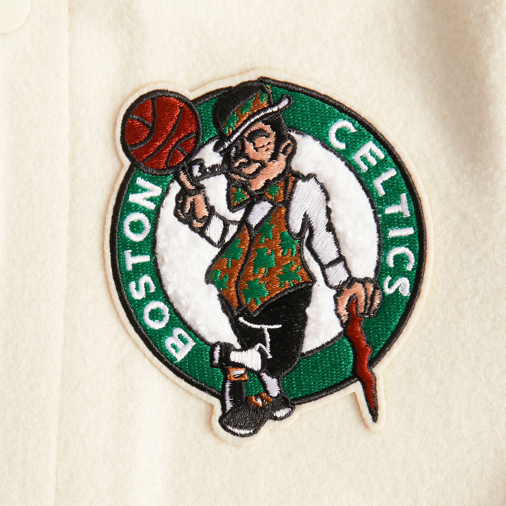 NBA BOSTON CELTICS RETRO CLASSIC LITTLE BOYS RIB WOOL VARSITY JACKET (EGGSHELL/ KELLY GREEN) - Image 5