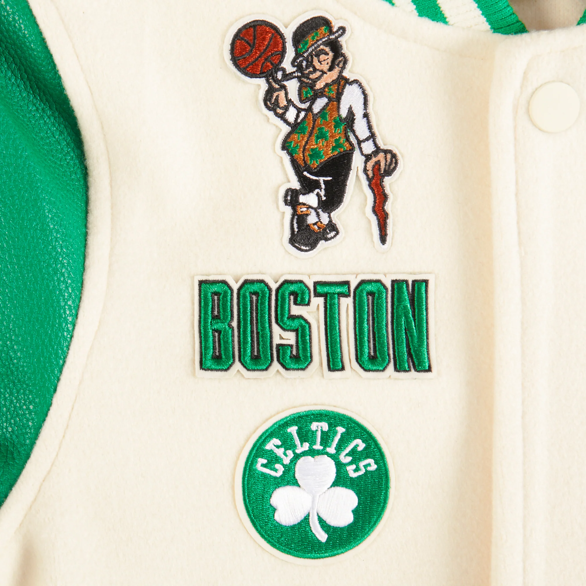 NBA BOSTON CELTICS RETRO CLASSIC LITTLE BOYS RIB WOOL VARSITY JACKET (EGGSHELL/ KELLY GREEN) - Image 6