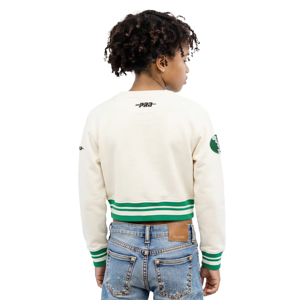 NBA BOSTON CELTICS RETRO CLASSIC LITTLE GIRLS RIB FLEECE CREWNECK (EGGSHELL/ KELLY GREEN) - Image 2