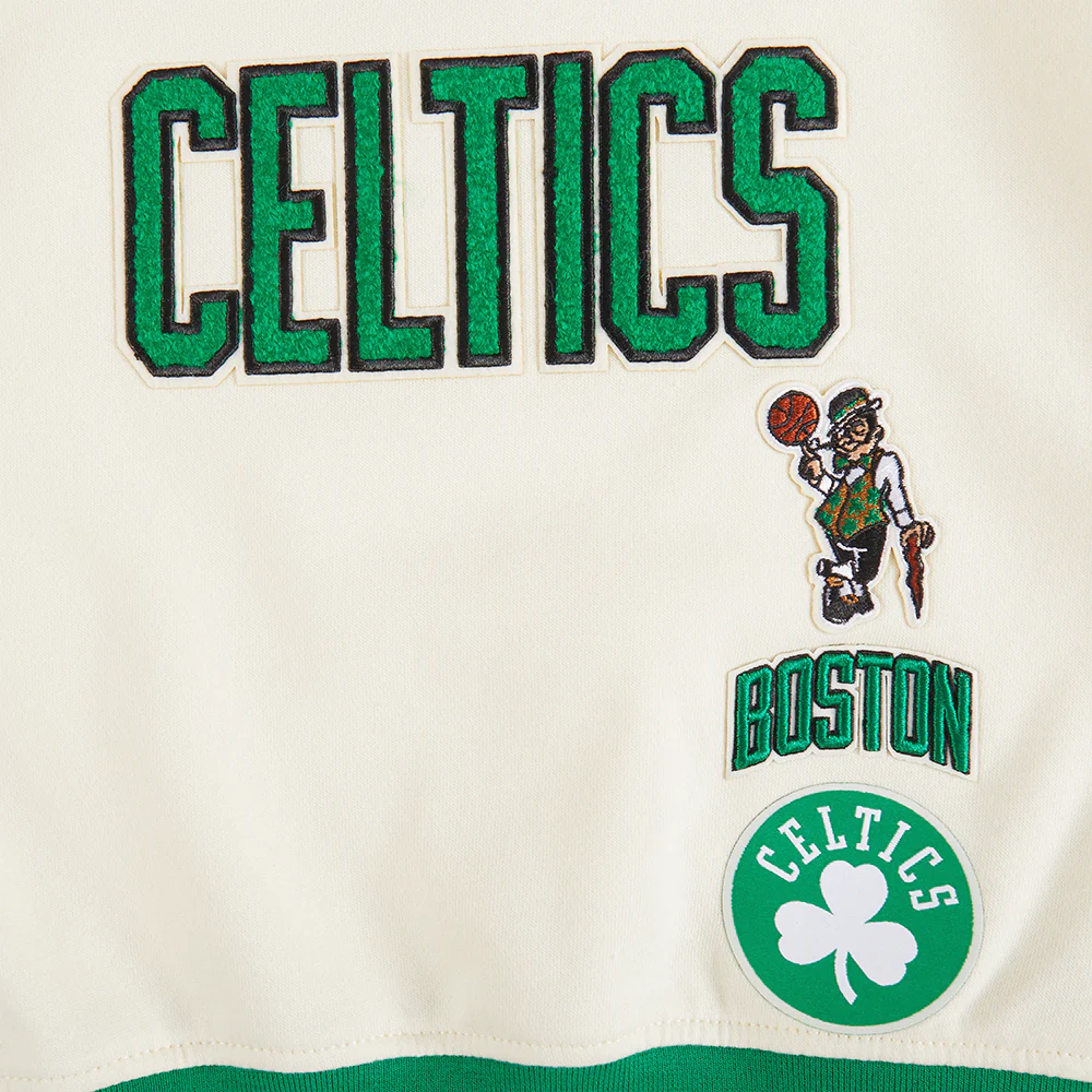NBA BOSTON CELTICS RETRO CLASSIC LITTLE GIRLS RIB FLEECE CREWNECK (EGGSHELL/ KELLY GREEN) - Image 6