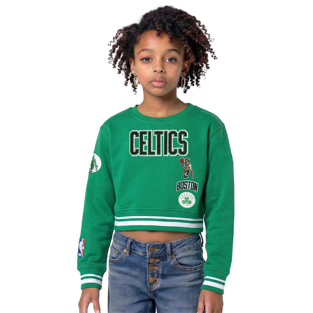 NBA BOSTON CELTICS RETRO CLASSIC LITTLE GIRLS  RIB FLEECE CREWNECK (KELLY GREEN)