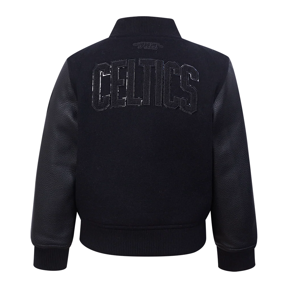 NBA BOSTON CELTICS TRIPLE BLACK TODDLER BOYS WOOL VARSITY JACKET (JET BLACK) - Image 3