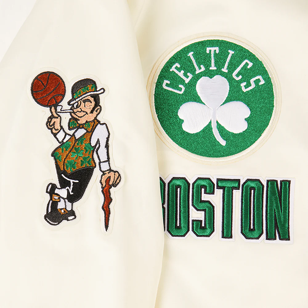 NBA BOSTON CELTICS RETRO CLASSIC WOMEN'S RIB SATIN JACKET (EGGSHELL/ KELLY GREEN) - Image 6