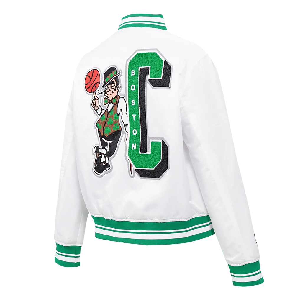 NBA BOSTON CELTICS MASHUP WOMEN'S RIB SATIN JACKET (WHITE/GREEN) - Image 4
