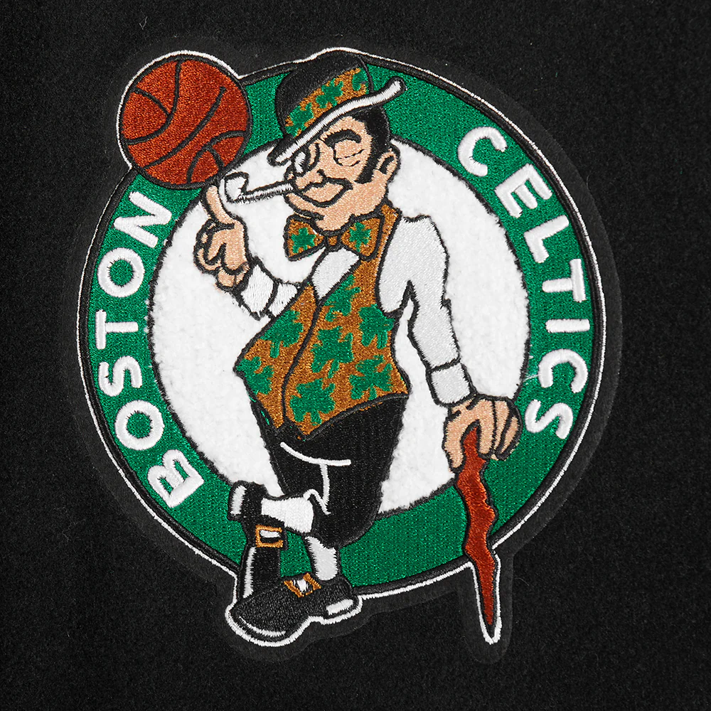 NBA BOSTON CELTICS OLD ENGLISH WOMEN'S RIB SATIN JACKET (BLACK) - Image 9