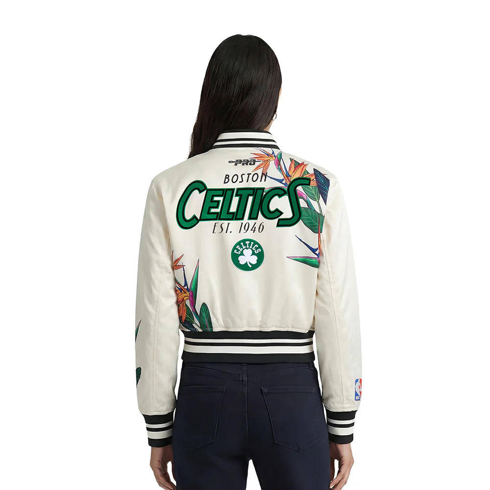 NBA BOSTON CELTICS PARADISE WOMEN'S SATIN JACKET (EGGSHELL/ BLACK) - Image 2