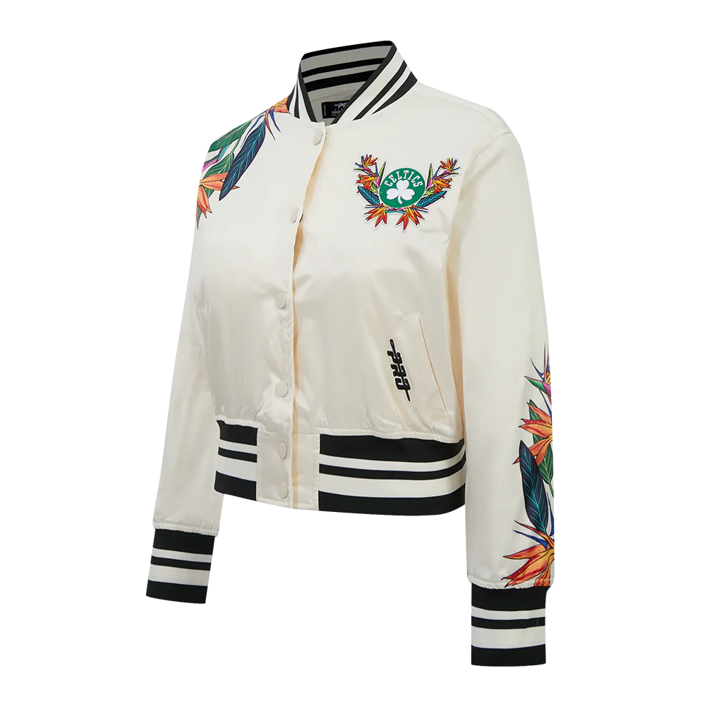 NBA BOSTON CELTICS PARADISE WOMEN'S SATIN JACKET (EGGSHELL/ BLACK) - Image 3