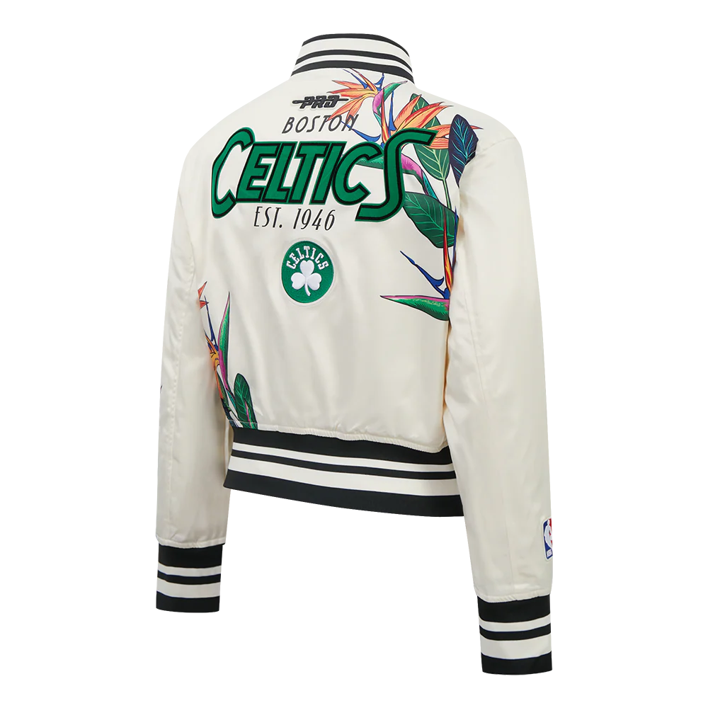 NBA BOSTON CELTICS PARADISE WOMEN'S SATIN JACKET (EGGSHELL/ BLACK) - Image 4