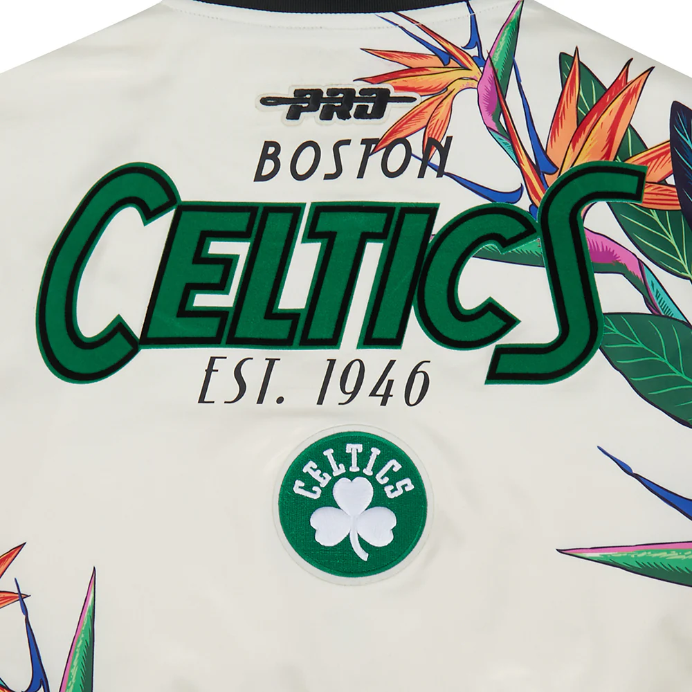 NBA BOSTON CELTICS PARADISE WOMEN'S SATIN JACKET (EGGSHELL/ BLACK) - Image 5