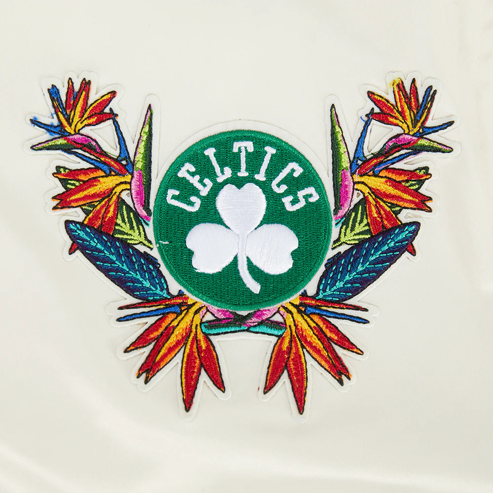 NBA BOSTON CELTICS PARADISE WOMEN'S SATIN JACKET (EGGSHELL/ BLACK) - Image 6