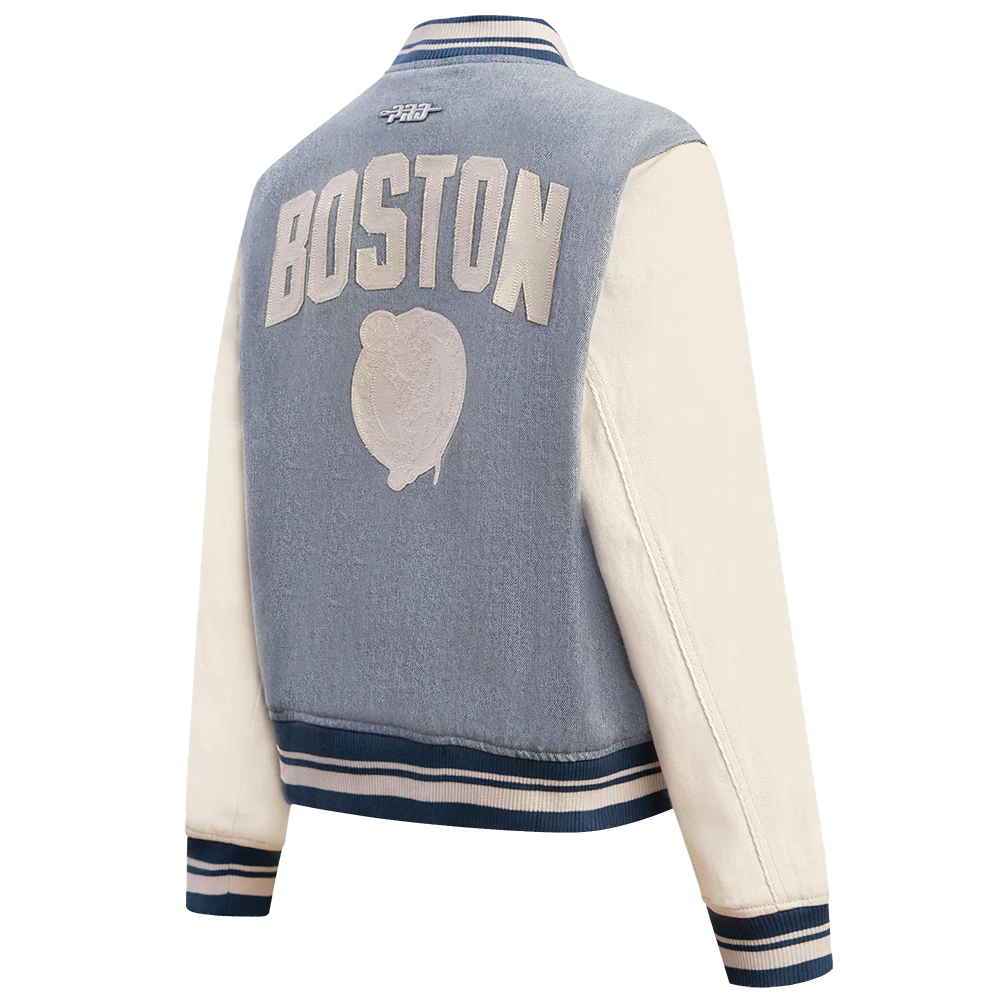 NBA BOSTON CELTICS VARSITY BLUES WOMEN'S DENIM VARSITY JACKET (DENIM/LINEN) - Image 4