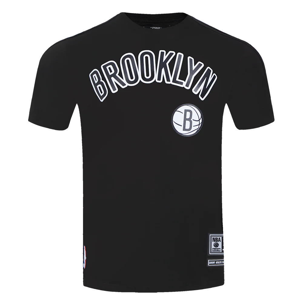 NBA BROOKLYN NETS CLASSIC MESH MEN'S SINGLE JERSEY STRIPED TEE (BLACK/GRAY)