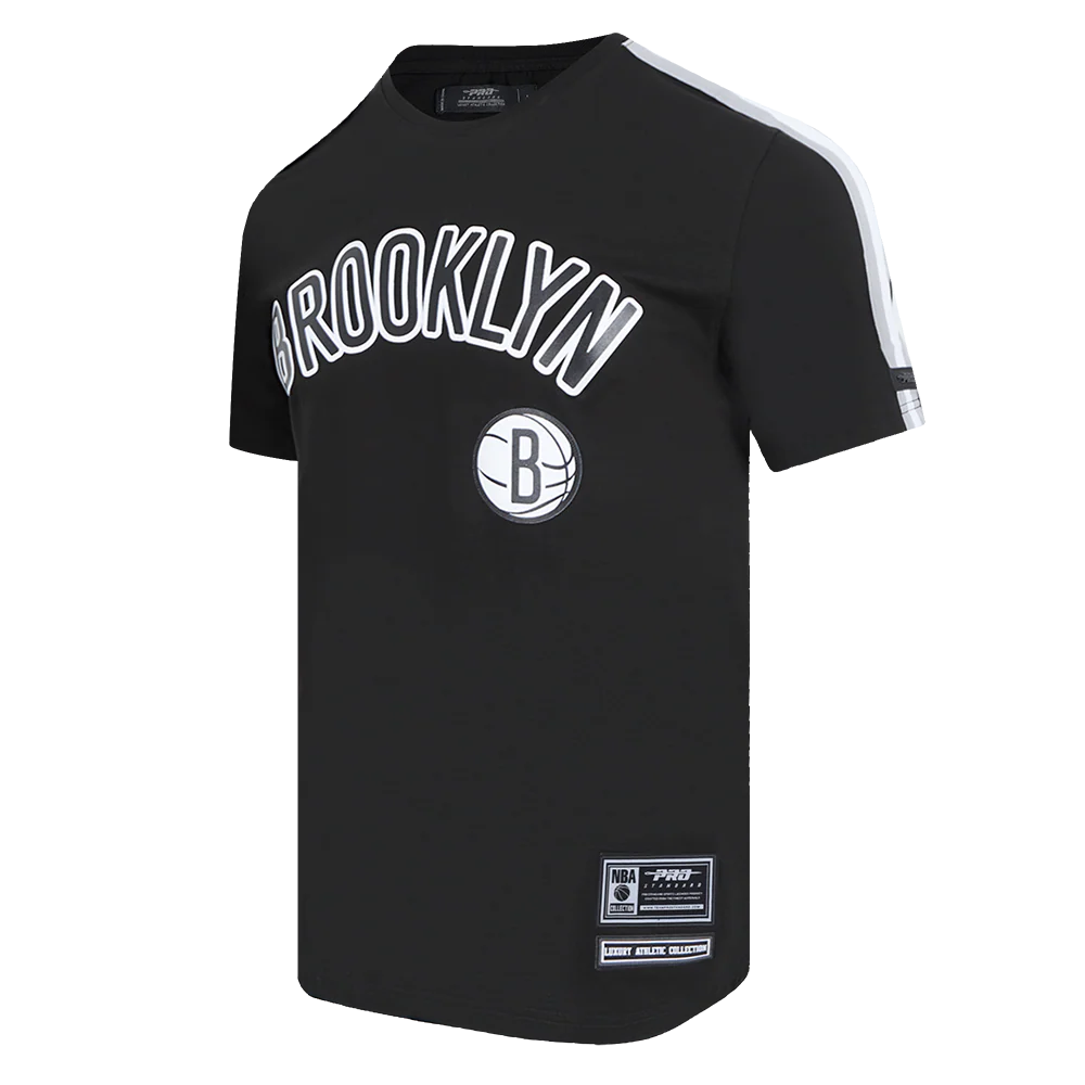 NBA BROOKLYN NETS CLASSIC MESH MEN'S SINGLE JERSEY STRIPED TEE (BLACK/GRAY) - Image 2