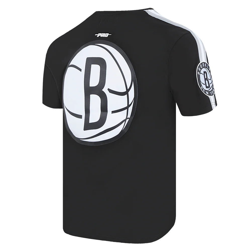 NBA BROOKLYN NETS CLASSIC MESH MEN'S SINGLE JERSEY STRIPED TEE (BLACK/GRAY) - Image 4