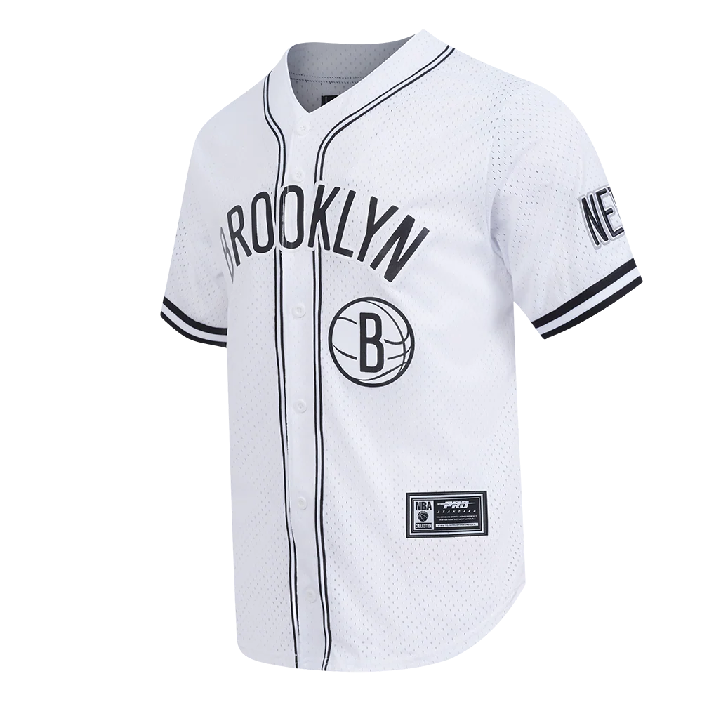 NBA BROOKLYN NETS CLASSIC MEN'S MESH BUTTON DOWN SHIRT (WHITE/BLACK/WHITE) - Image 2