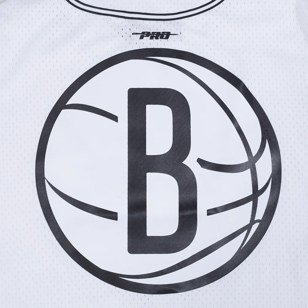 NBA BROOKLYN NETS CLASSIC MEN'S MESH BUTTON DOWN SHIRT (WHITE/BLACK/WHITE) - Image 5