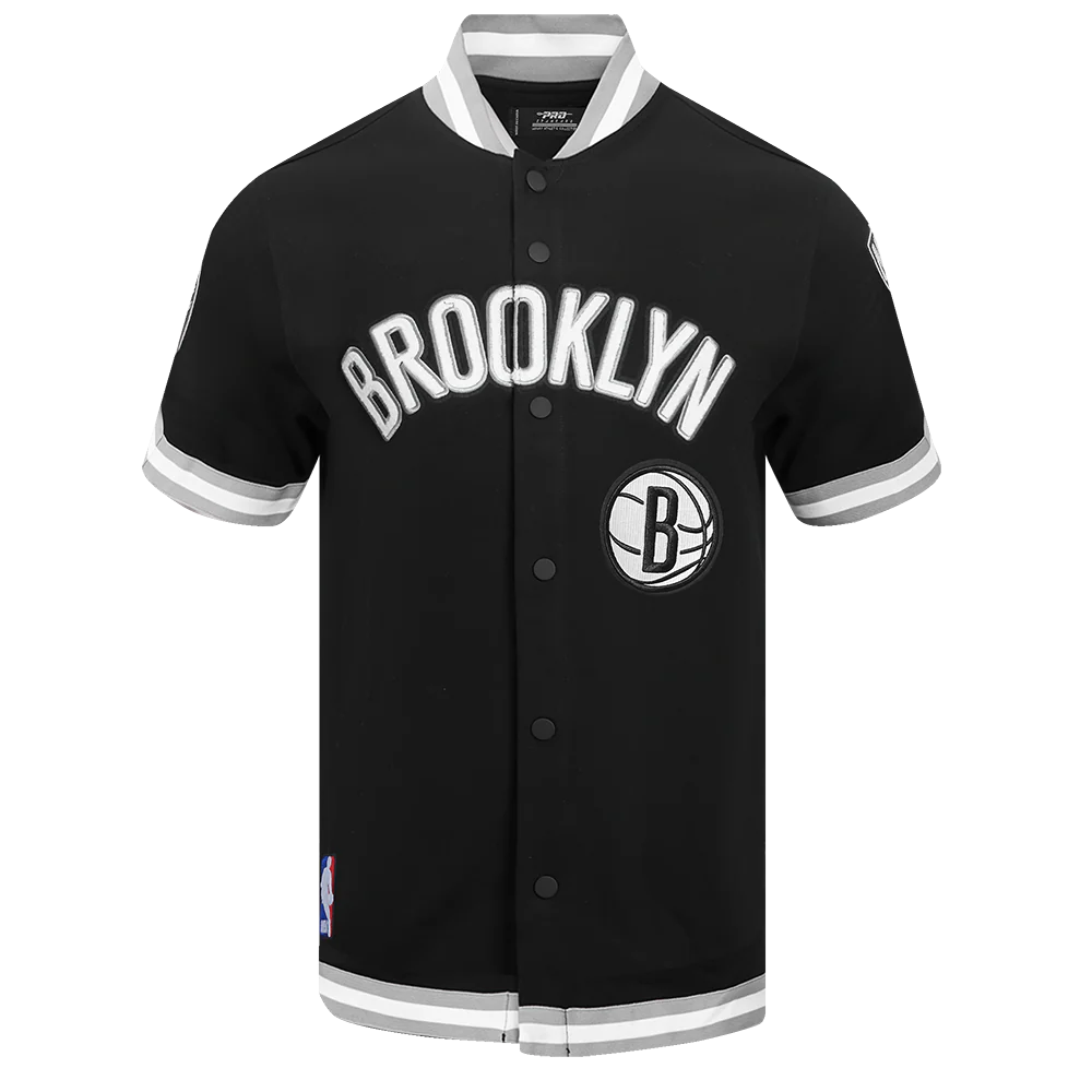 NBA BROOKLYN NETS CLASSIC MEN'S PRO SS DOUBLE KNIT JACKET  (BLACK/GRAY)