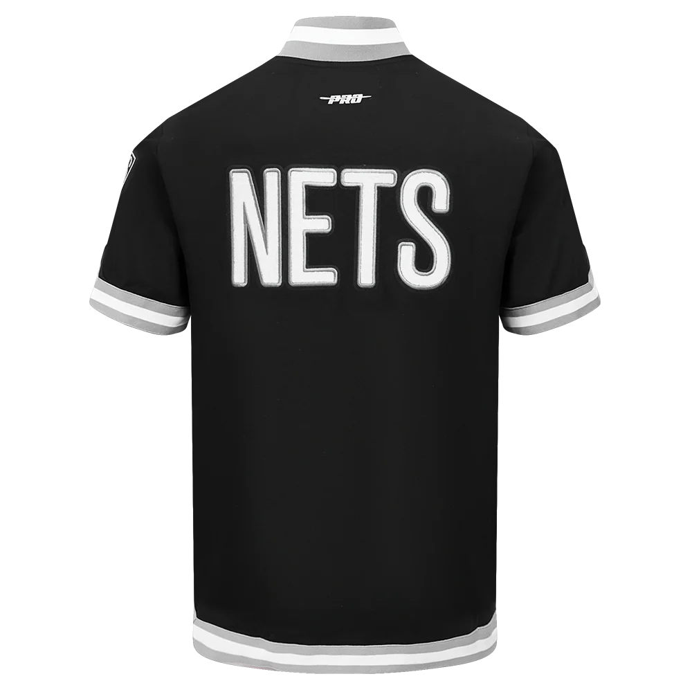 NBA BROOKLYN NETS CLASSIC MEN'S PRO SS DOUBLE KNIT JACKET  (BLACK/GRAY) - Image 3