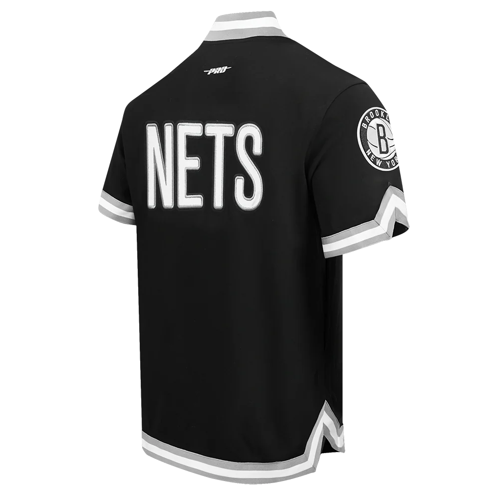 NBA BROOKLYN NETS CLASSIC MEN'S PRO SS DOUBLE KNIT JACKET  (BLACK/GRAY) - Image 4