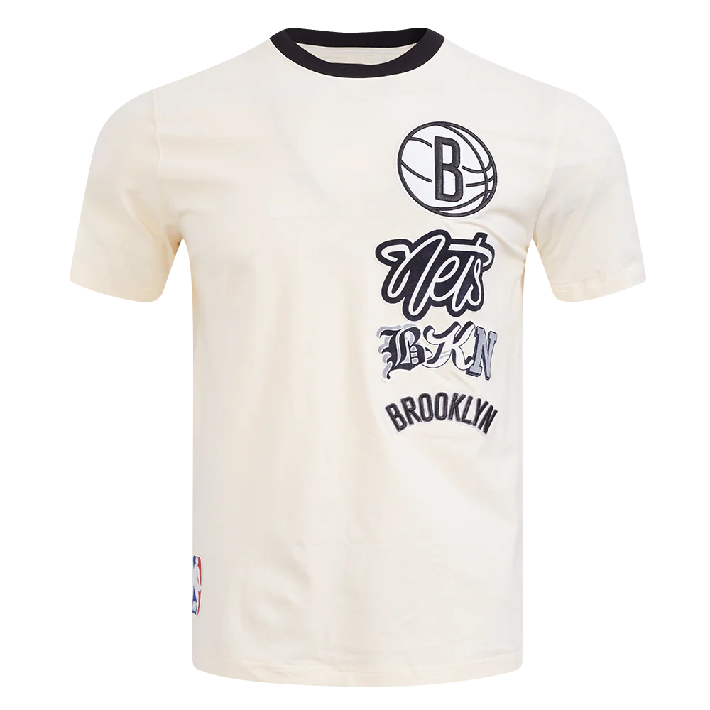 NBA BROOKLYN NETS RETRO CASCADE MEN'S RINGER TEE (EGGSHELL/ BLACK)