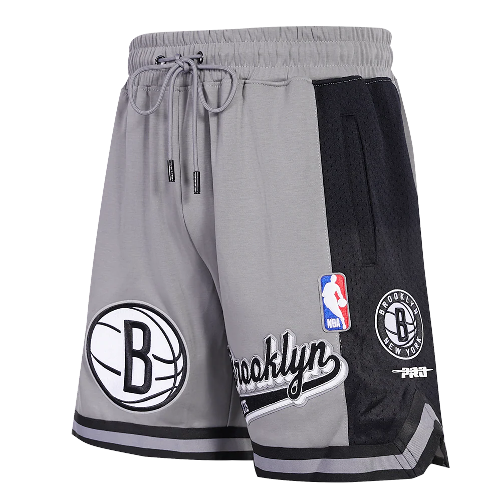 NBA BROOKLYN NETS SCRIPT TAIL MEN'S DOUBLE KNIT 2.0 SHORT (GRAY/BLACK)