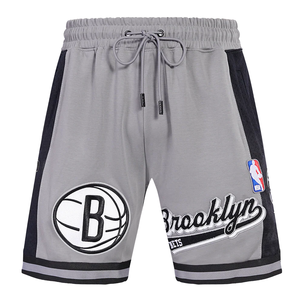 NBA BROOKLYN NETS SCRIPT TAIL MEN'S DOUBLE KNIT 2.0 SHORT (GRAY/BLACK) - Image 2