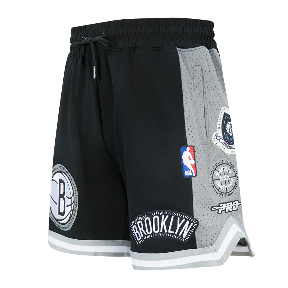 NBA BROOKLYN NETS DIY PICK STITCH MEN'S DOUBLE KNIT 2.0 SHORT (BLACK/GREY/WHITE)