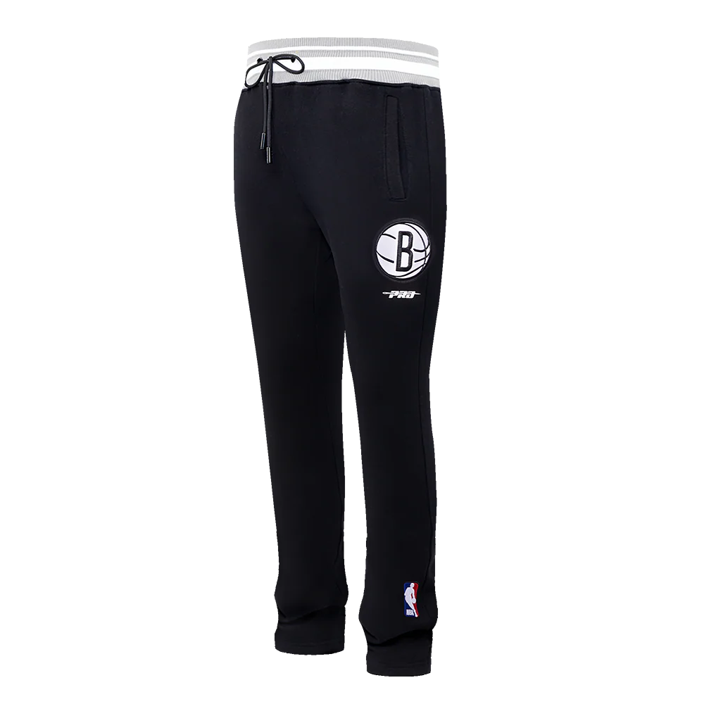 NBA BROOKLYN NETS SCRIPT TAIL MEN'S RIB FLEECE SWEATPANT (BLACK/GRAY)