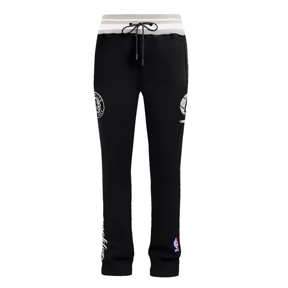 NBA BROOKLYN NETS SCRIPT TAIL MEN'S RIB FLEECE SWEATPANT (BLACK/GRAY) - Image 2