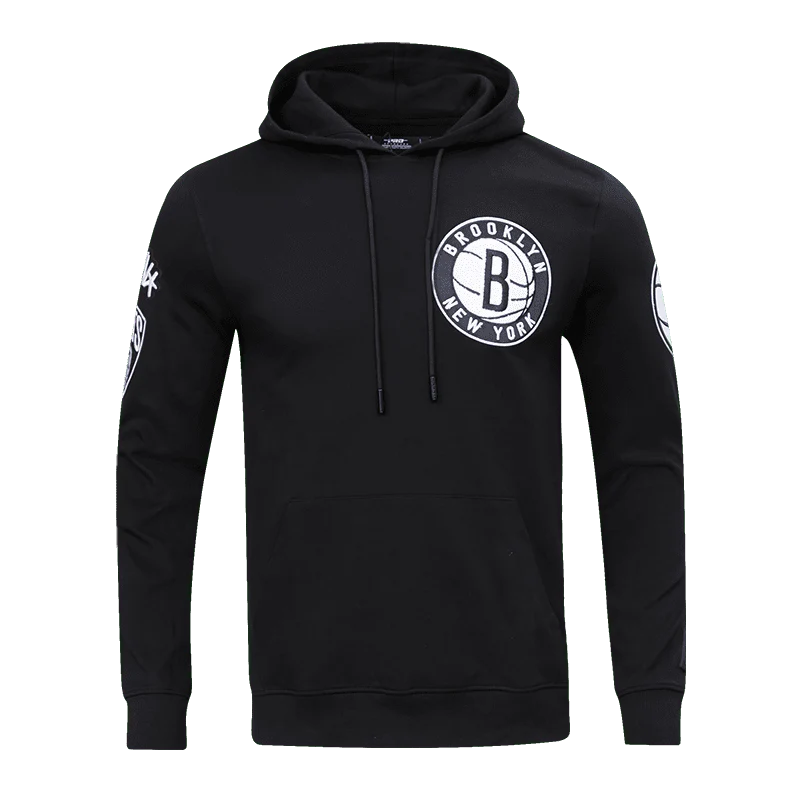 NBA BROOKLYN NETS CLASSIC CHENILLE MEN'S PULLOVER HOODIE (BLACK)