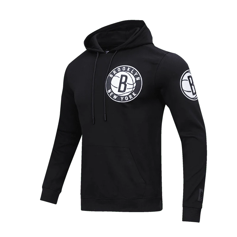 NBA BROOKLYN NETS CLASSIC CHENILLE MEN'S PULLOVER HOODIE (BLACK) - Image 2