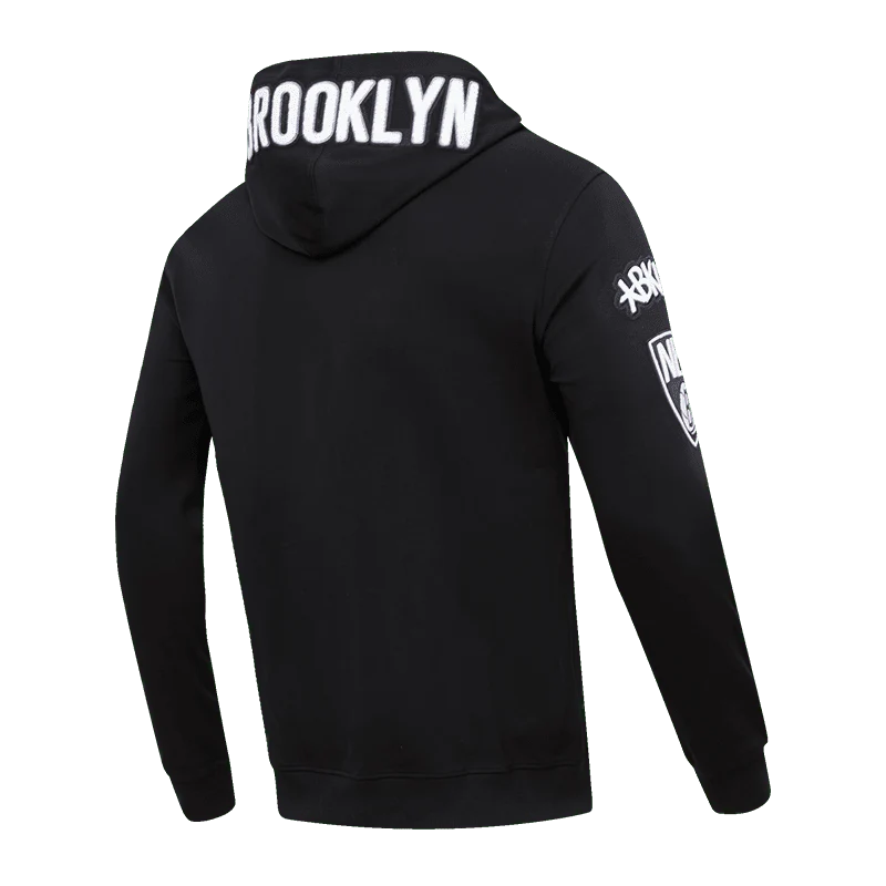 NBA BROOKLYN NETS CLASSIC CHENILLE MEN'S PULLOVER HOODIE (BLACK) - Image 3