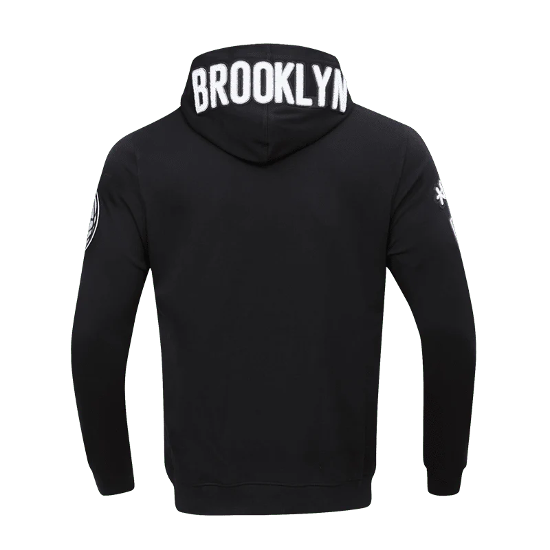 NBA BROOKLYN NETS CLASSIC CHENILLE MEN'S PULLOVER HOODIE (BLACK) - Image 4