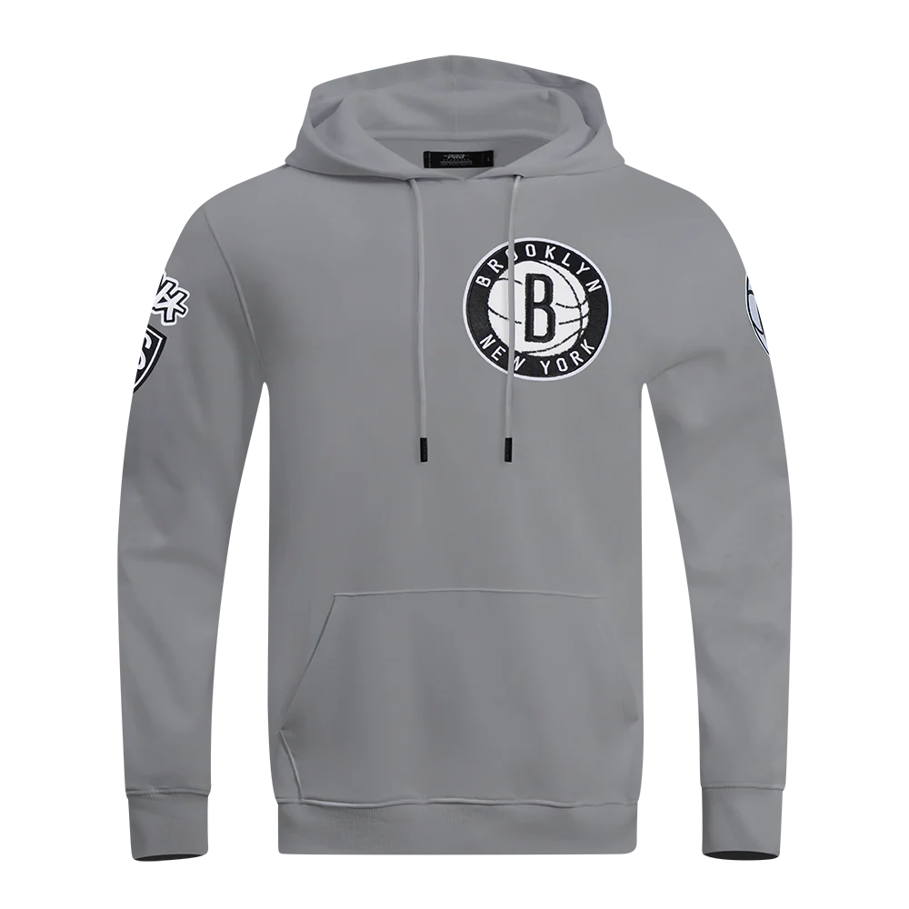 NBA BROOKLYN NETS CLASSIC CHENILLE MEN'S PO HOODIE (GRAY)