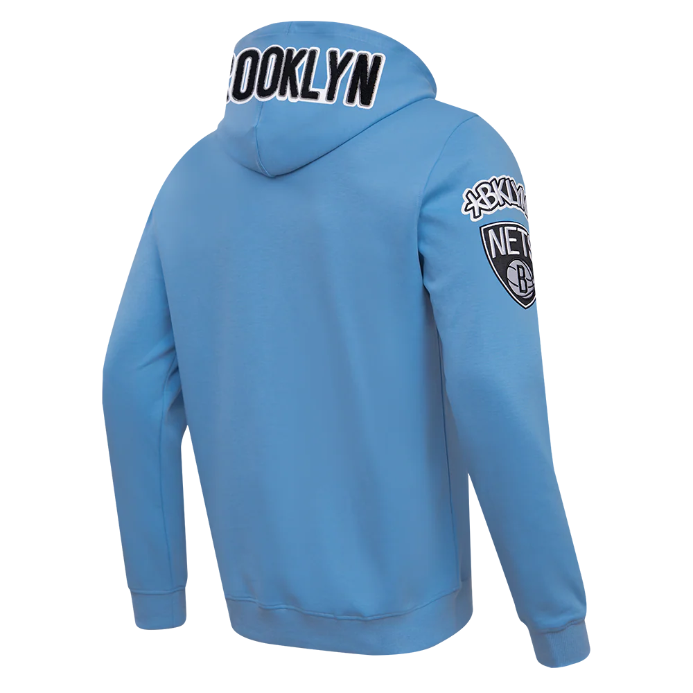 NBA BROOKLYN NETS CLASSIC CHENILLE MEN'S PULLOVER HOODIE (UNIVERSITY BLUE) - Image 3