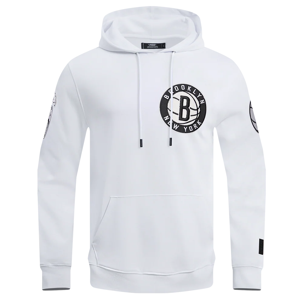 NBA BROOKLYN NETS CLASSIC CHENILLE MEN'S PULLOVER HOODIE (WHITE)