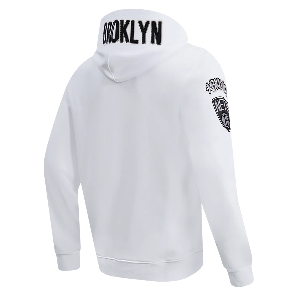 NBA BROOKLYN NETS CLASSIC CHENILLE MEN'S PULLOVER HOODIE (WHITE) - Image 3