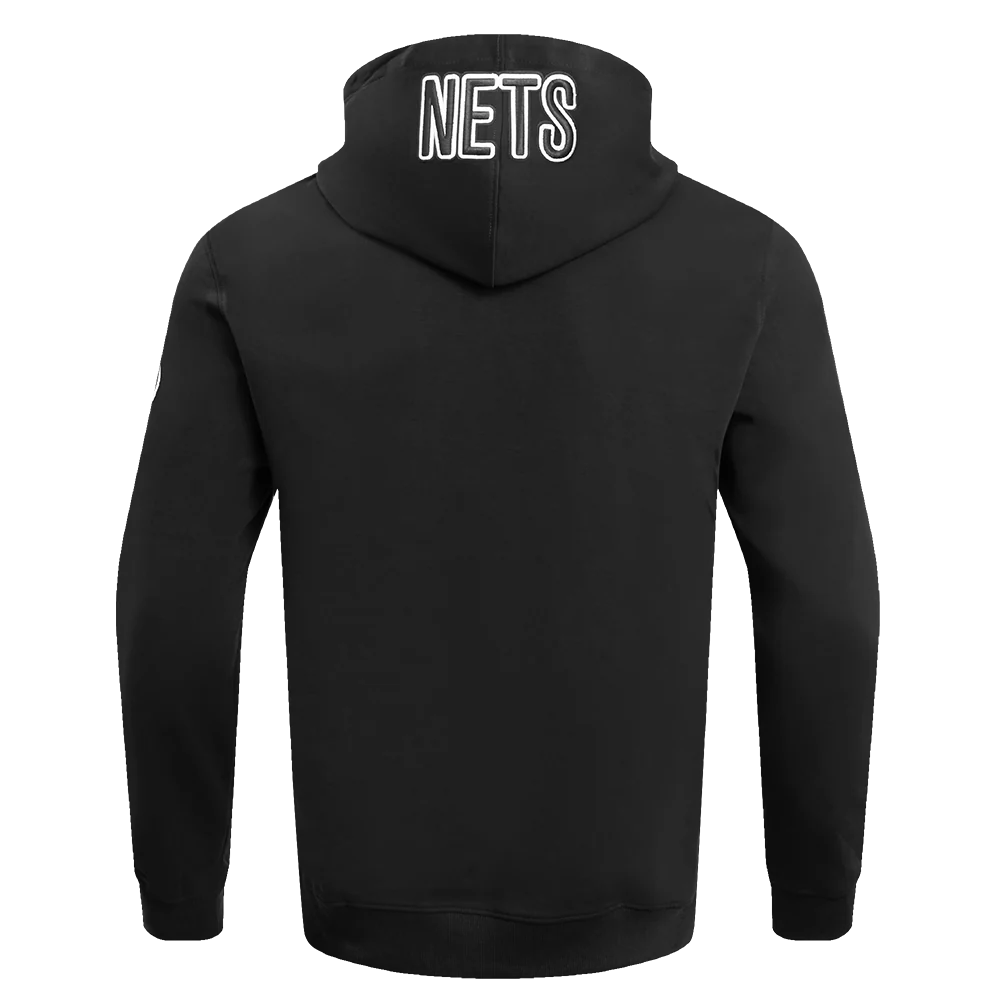 NBA BROOKLYN NETS OLD ENGLISH MEN'S PULLOVER HOODIE (BLACK) - Image 6