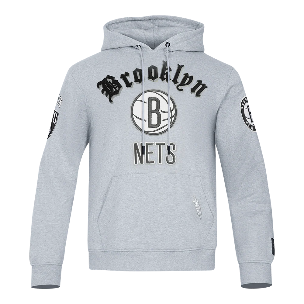 NBA BROOKLYN NETS OLD ENGLISH LOGO MEN'S HOODIE (HEATHER GREY)