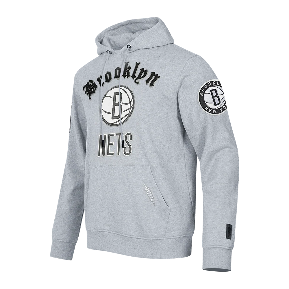 NBA BROOKLYN NETS OLD ENGLISH LOGO MEN'S HOODIE (HEATHER GREY) - Image 2