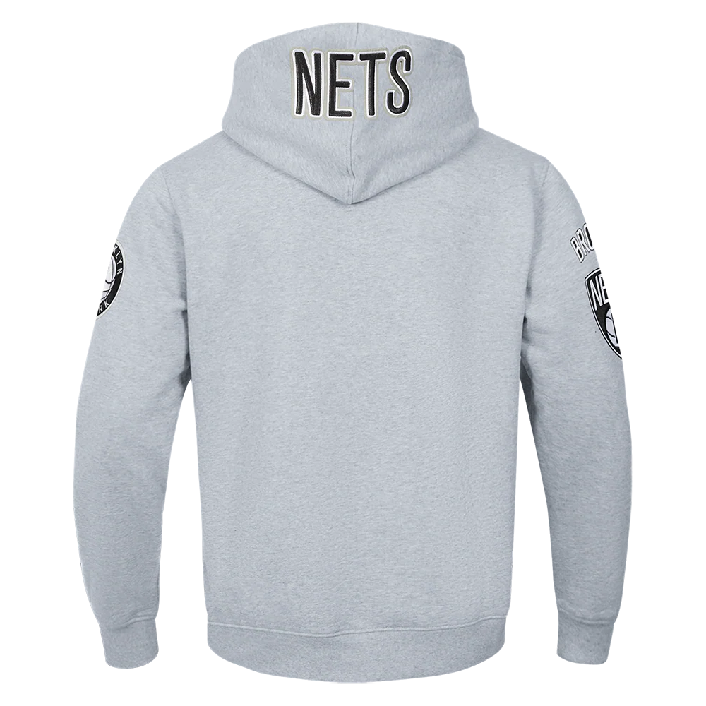 NBA BROOKLYN NETS OLD ENGLISH LOGO MEN'S HOODIE (HEATHER GREY) - Image 3