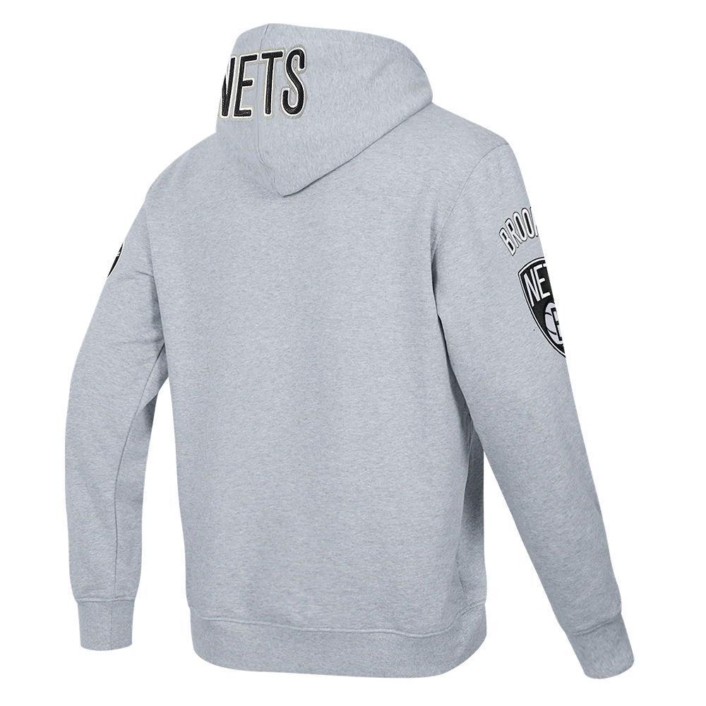 NBA BROOKLYN NETS OLD ENGLISH LOGO MEN'S HOODIE (HEATHER GREY) - Image 4