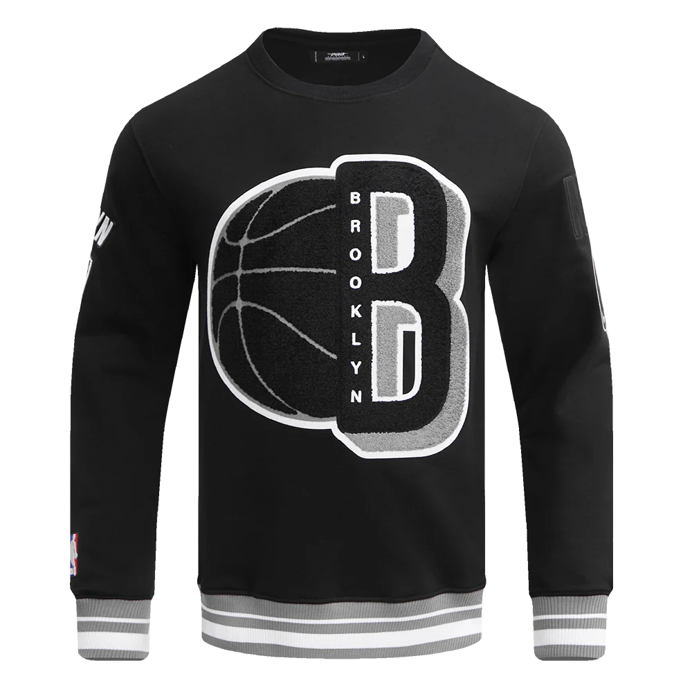 NBA BROOKLYN NETS MASHUP MEN'S RIB CREWNECK (BLACK/GRAY)