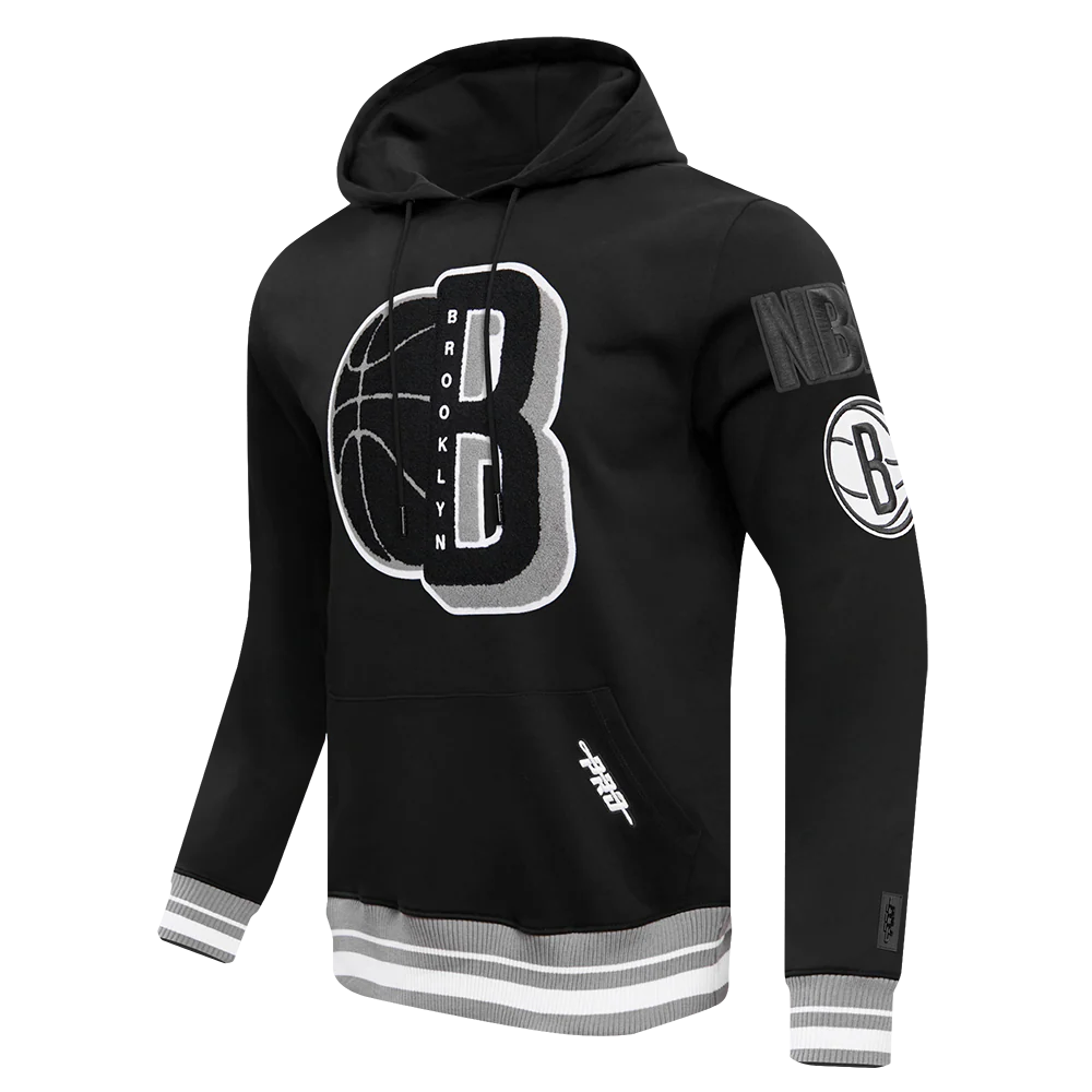 NBA BROOKLYN NETS MASHUP MEN'S RIB PULLOVER HOODIE (BLACK/GRAY) - Image 2