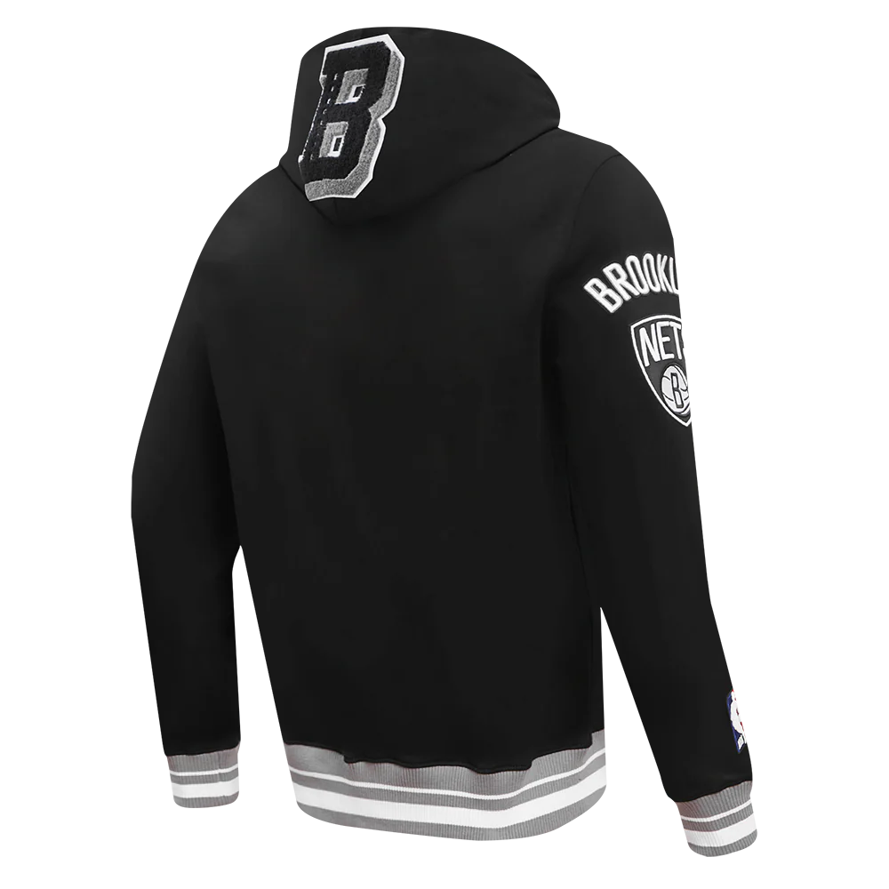 NBA BROOKLYN NETS MASHUP MEN'S RIB PULLOVER HOODIE (BLACK/GRAY) - Image 3