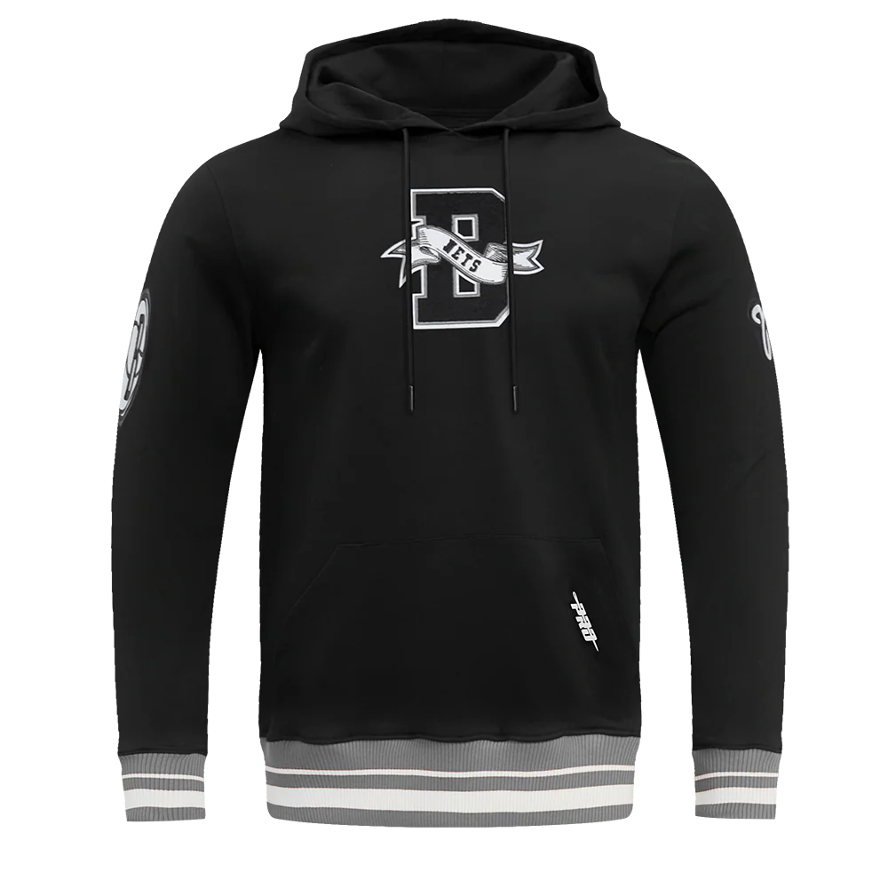 NBA BROOKLYN NETS TEAM PENNANTS MEN'S RIB FLEECE PULLOVER HOODIE (BLACK/GRAY)