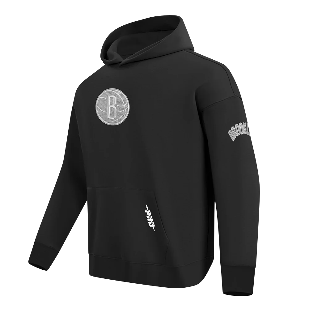 NBA BROOKLYN NETS REVERSE FRENCH TERRY MEN'S DROP SHOULDER FLC PO HO (BLACK) - Image 2