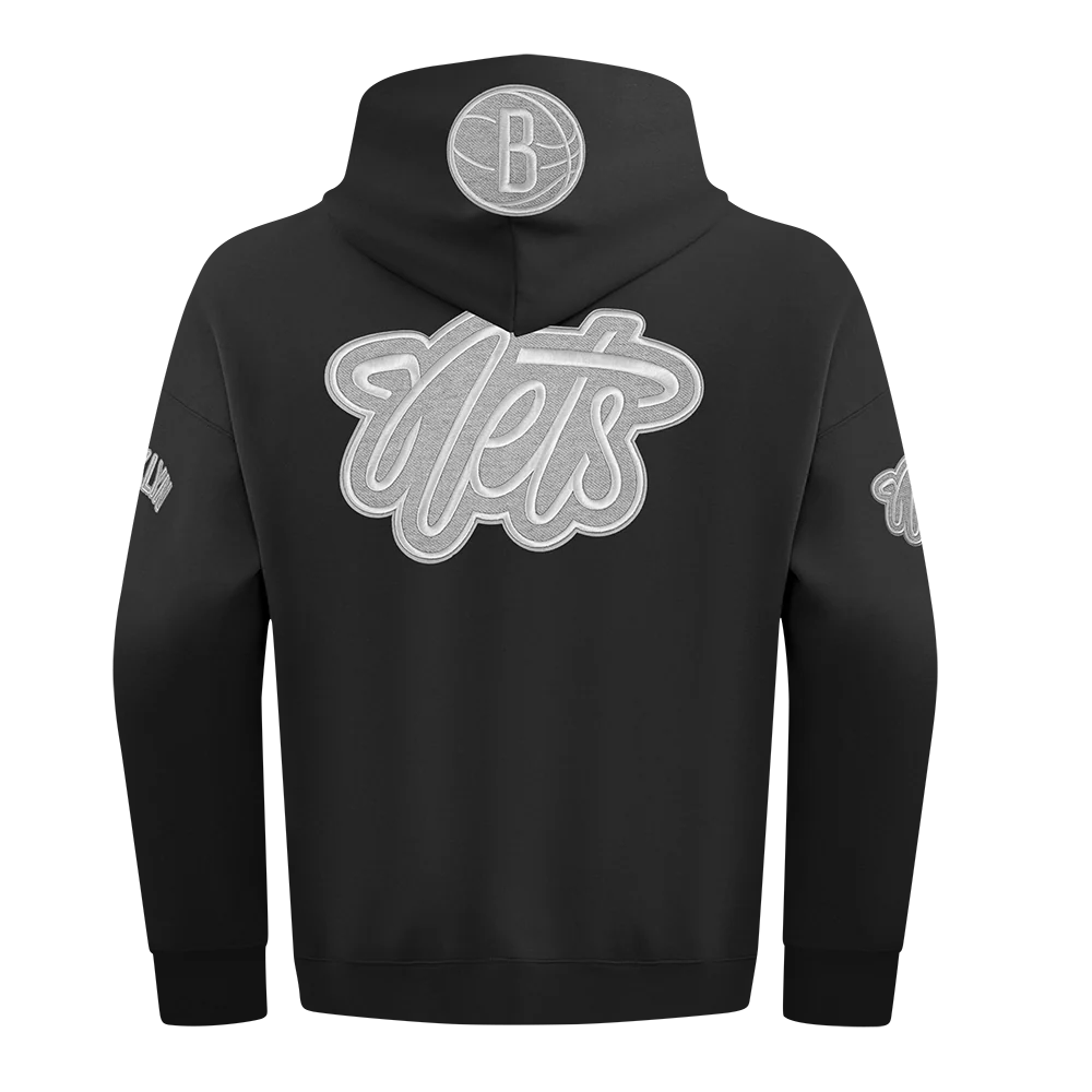 NBA BROOKLYN NETS REVERSE FRENCH TERRY MEN'S DROP SHOULDER FLC PO HO (BLACK) - Image 3